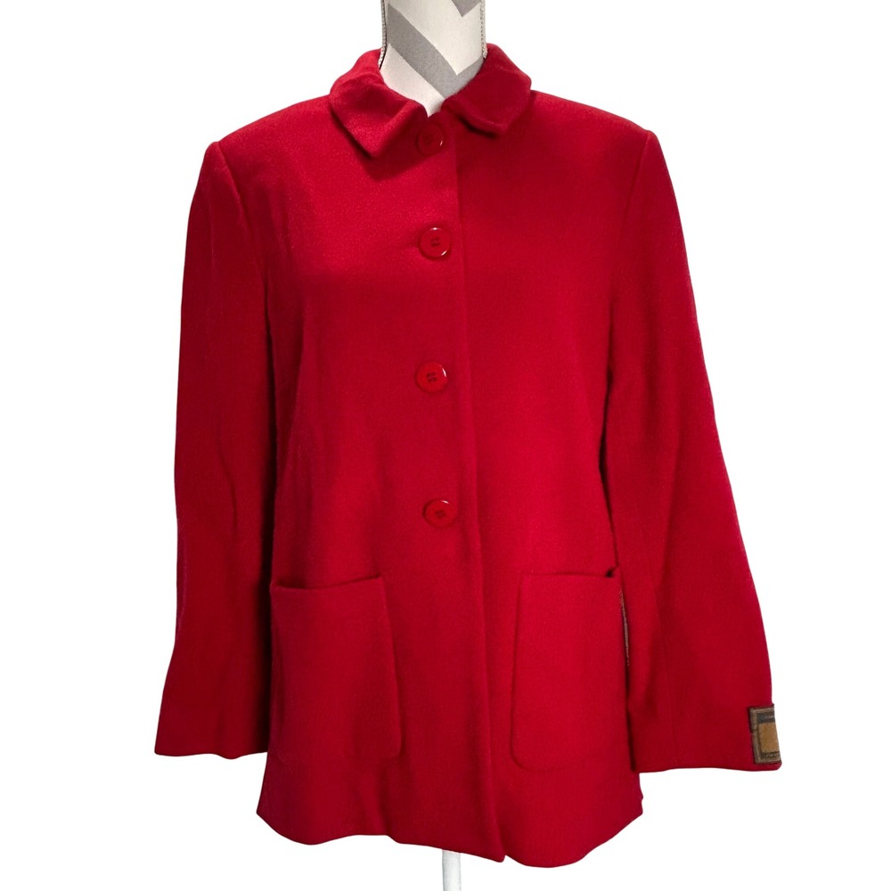 Louben Red Wool Cashmere Blend Button‎ Front Blazer Jacket Pea Coat Size 12